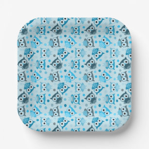 Cute cyan colorful owl pattern paper plates