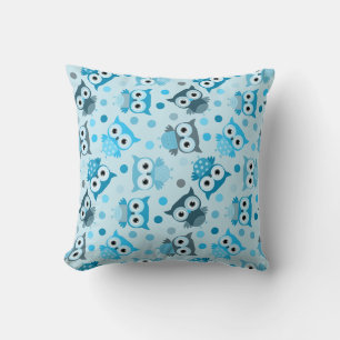 Cute cyan colorful owl pattern throw pillow