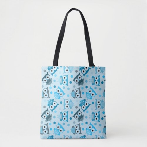 Cute cyan colorful owl pattern tote bag
