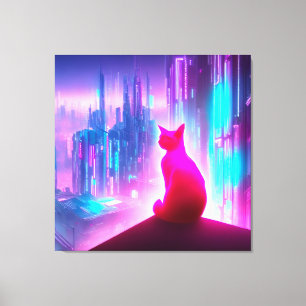 Cute Cyberpunk Cat Looking Canvas Print