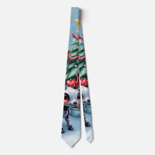 Cute Cyberpunk Reindeer with Christmas Tree Neck Tie
