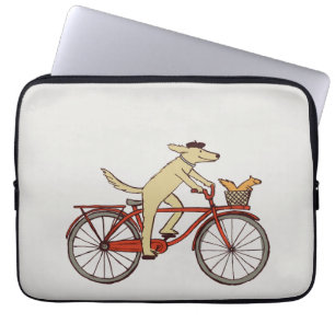 Cute Cycling Dog and Squirrel   Fun Animal Art Laptop Sleeve