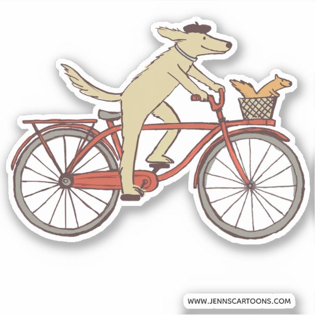 Cute Cycling Dog and Squirrel Fun Animal Friends Sticker (Front)