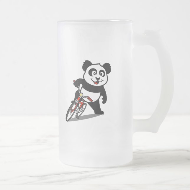 Cute Cycling Panda Frosted Glass Beer Mug (Right)