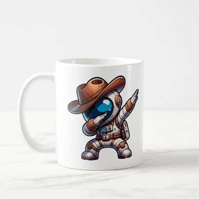 Cute Dabbing Astronaut Cowboy Space Halloween Coffee Mug (Left)