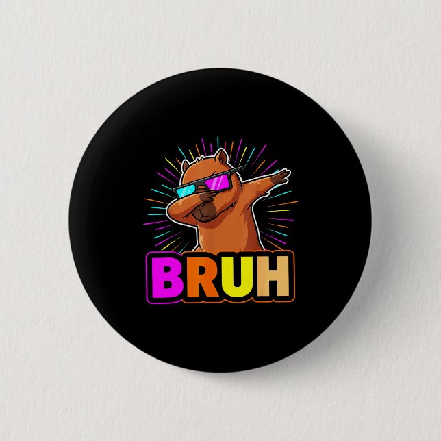 Cute Dabbing Capybara Funny Animal Meme Capy Lover Button (Front)