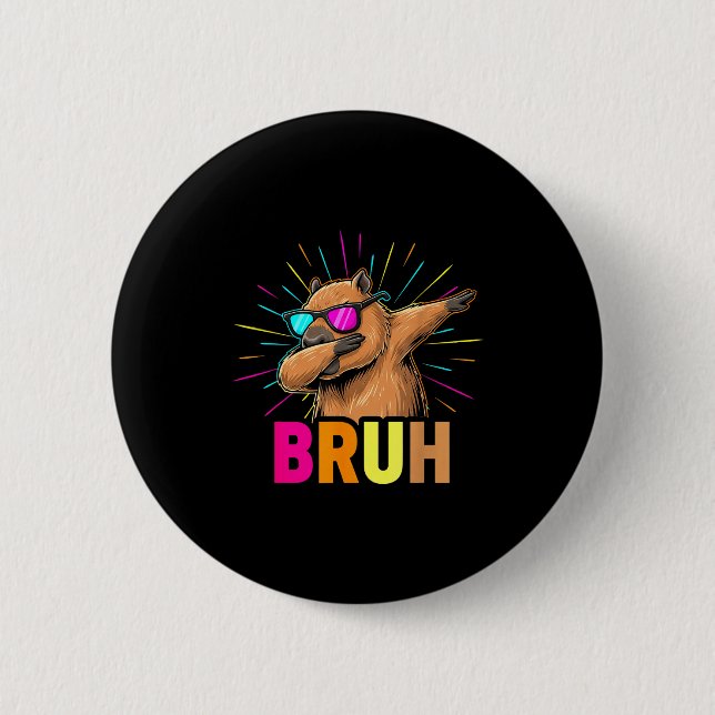 Cute Dabbing Capybara Funny Animal Meme Capy Lover Button (Front)