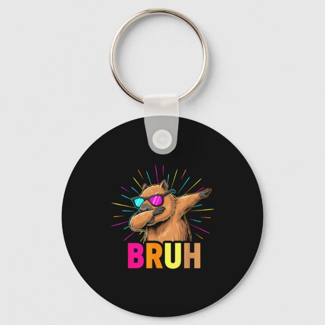 Cute Dabbing Capybara Funny Animal Meme Capy Lover Keychain (Front)