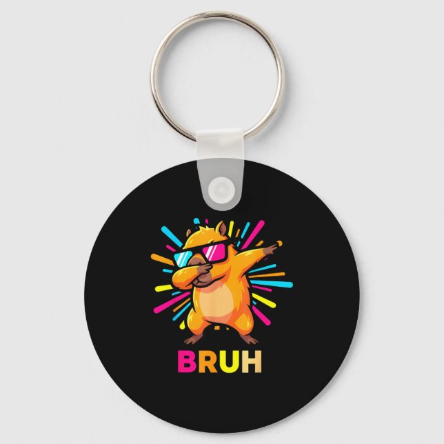 Cute Dabbing Capybara Funny Animal Meme Capy Lover Keychain (Front)
