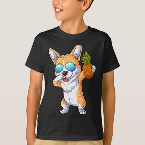 Cute Dabbing Corgi Dog Pineapple Tropical Fruit Su T_Shirt