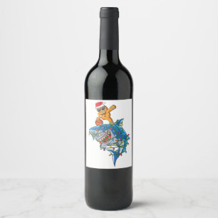 Cute Dabbing Gingerbread Man Dab Shark Basketball  Wine Label