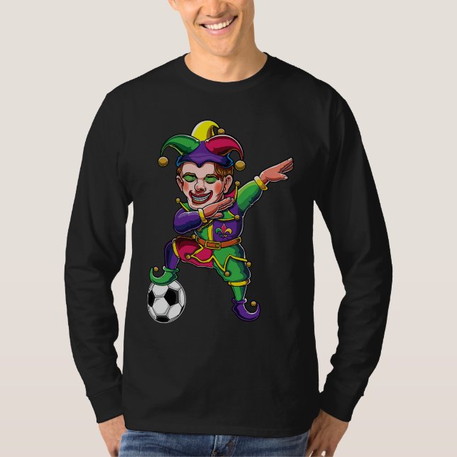 Cute Dabbing Mardi Gras Jester Soccer Lover Dab Co T-Shirt (Front)