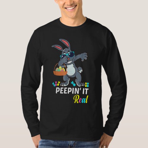 Cute Dabbing Peepin It Real My First Easter Bunny  T_Shirt
