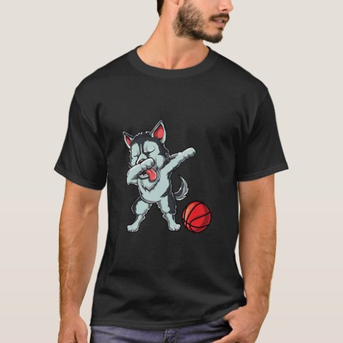 Cute Dabbing Siberian Husky Dog Dab Bball Basketba T_Shirt