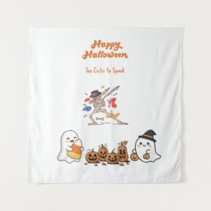 Cute Dabbing Skeleton Kawaii Halloween Ghosts Tapestry