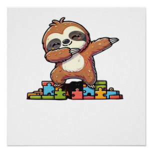 Cute Dabbing Sloth Autism Awareness Autistic Kids Poster
