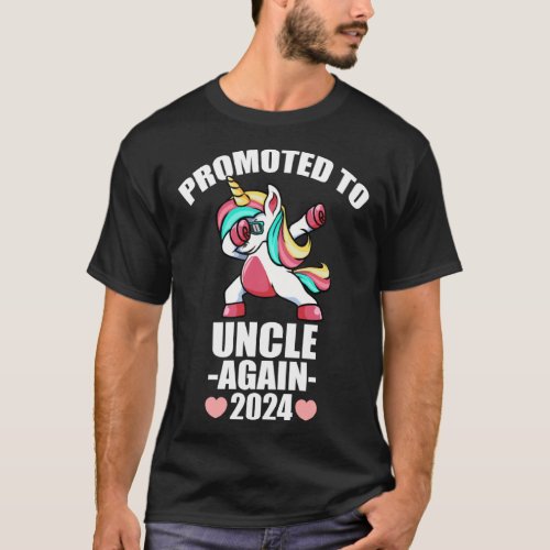 Cute Dabbing Unicorn  2024 Promoted To Uncle Again T_Shirt