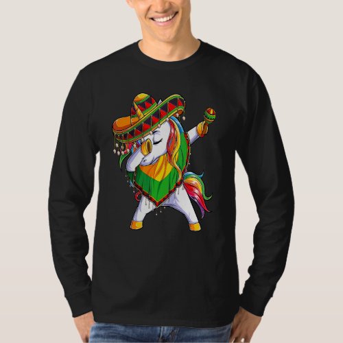 Cute Dabbing Unicorn Poncho Sombrero Cinco De Mayo T_Shirt