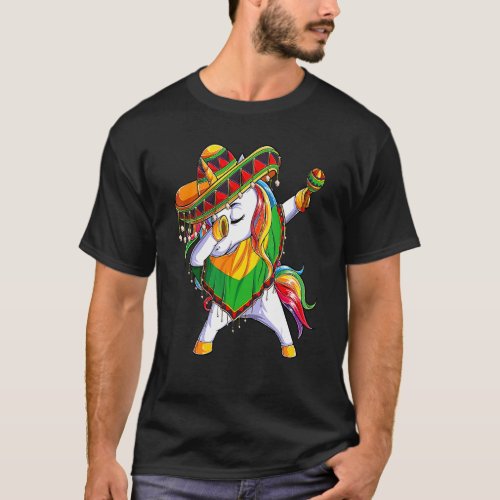Cute Dabbing Unicorn Poncho Sombrero Cinco De Mayo T_Shirt