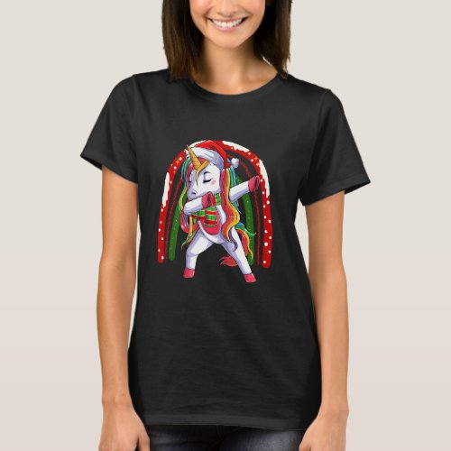 Cute Dabbing Unicorn Rainbow Christmas Pajama Kid  T_Shirt