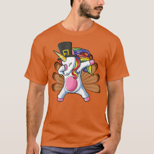 Cute Dabbing Unicorn Turkey Dance Funny Thanksgivi T-Shirt