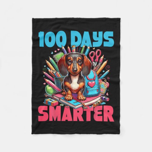 Cute Dachshund 100th Day Of School 100 Days Smarte Fleece Blanket