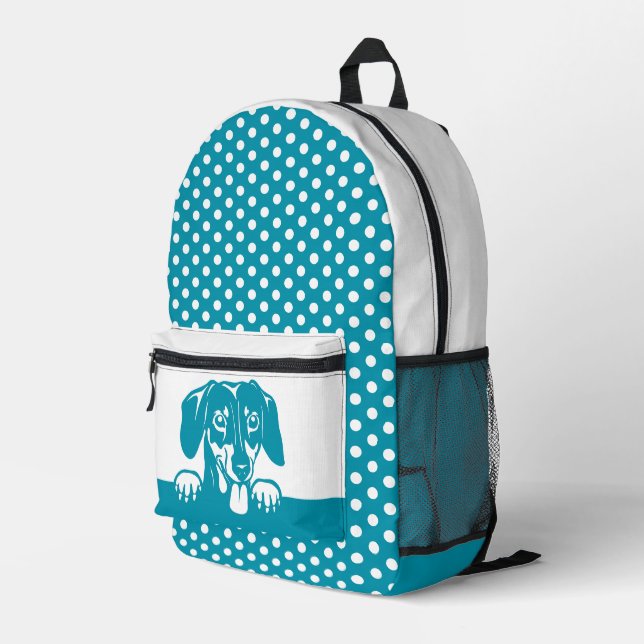 Cute Dachshund and Polka Dots Printed Backpack (Back Corner Right)