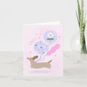 Cute Dachshund Birthday Yay Congrats Balloons Kids Card