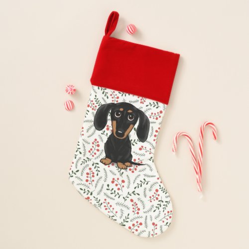 Cute Dachshund Black and Tan Wiener Dog Country Christmas Stocking
