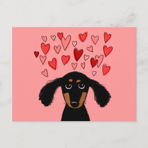 Cute Dachshund Cartoon Dog with Valentine Hearts Holiday Postcard