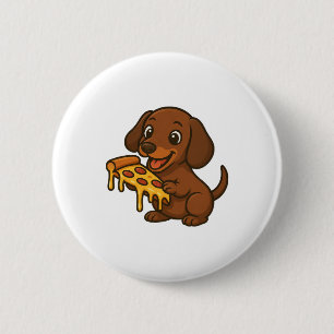 Cute Dachshund cartoon pizza pizza lover dog Button