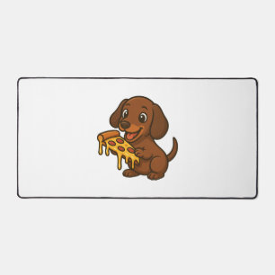 Cute Dachshund cartoon pizza pizza lover dog Desk Mat