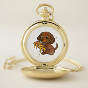 Cute Dachshund cartoon pizza pizza lover dog Pocket Watch