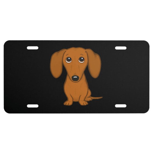 Cute Dachshund | Cartoon Wiener Dog License Plate (Front)
