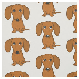 Cute Dachshund   Cartoon Wiener Dog Patterned Fabric