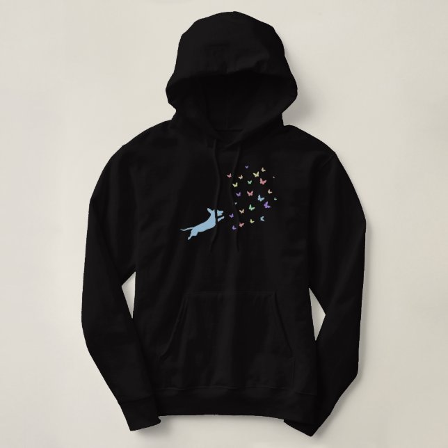 Cute Dachshund Chasing Butterflies Premium T-Shirt Hoodie (Design Front)