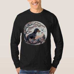 Cute Dachshund Cherry Blossom Dog Breed Japanese W T-Shirt