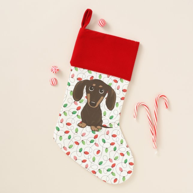 Cute Dachshund Chocolate and Tan Wiener Dog Christmas Stocking (Front)