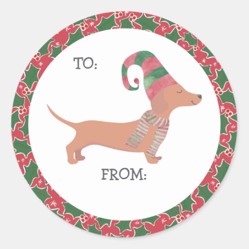 Cute Dachshund Christmas Classic Round Sticker