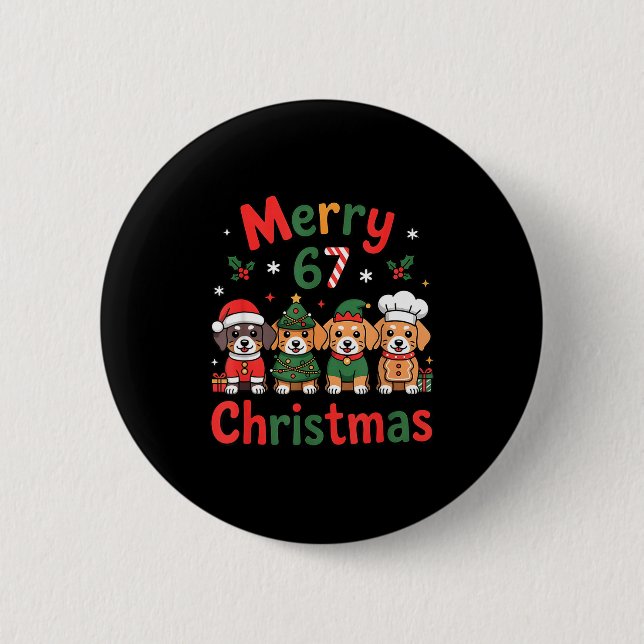 Cute Dachshund Christmas Design Funny Holiday Dog  Button (Front)