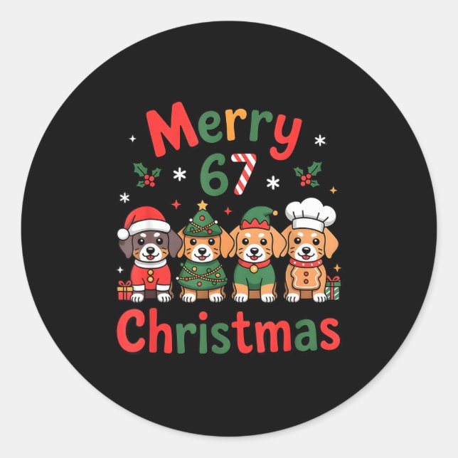 Cute Dachshund Christmas Design Funny Holiday Dog  Classic Round Sticker (Front)