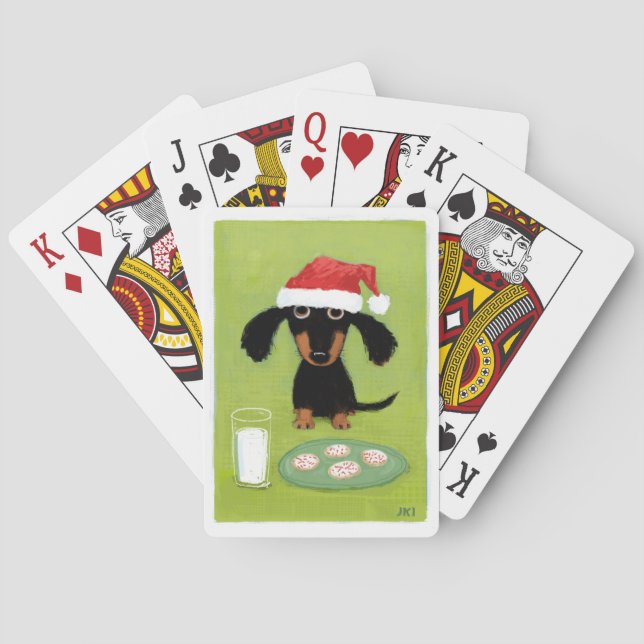 Cute Dachshund Christmas | Funny Santa Wiener Dog Poker Cards (Back)
