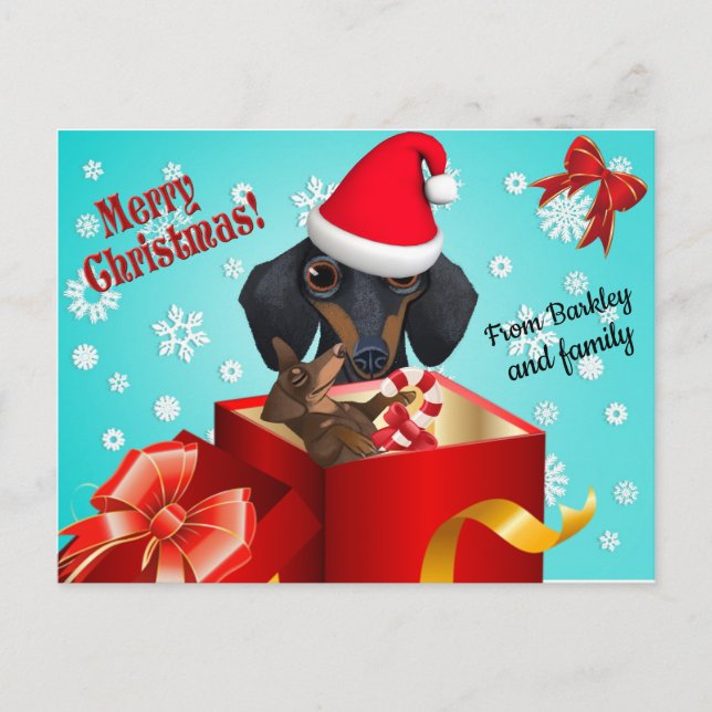 Cute Dachshund Christmas Greeting Card (Front)