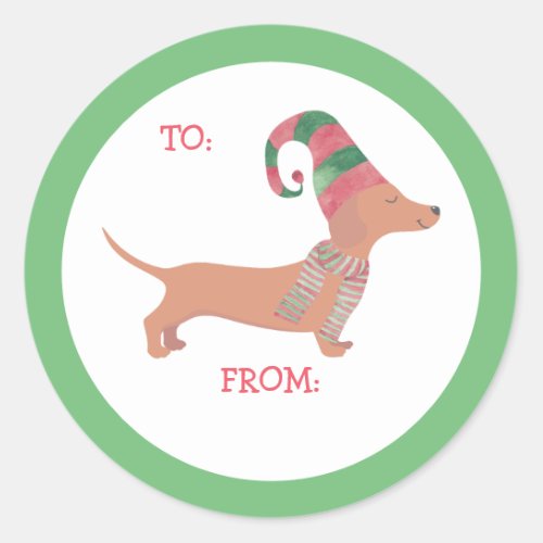 Cute Dachshund Christmas puppy dog lover Classic Round Sticker