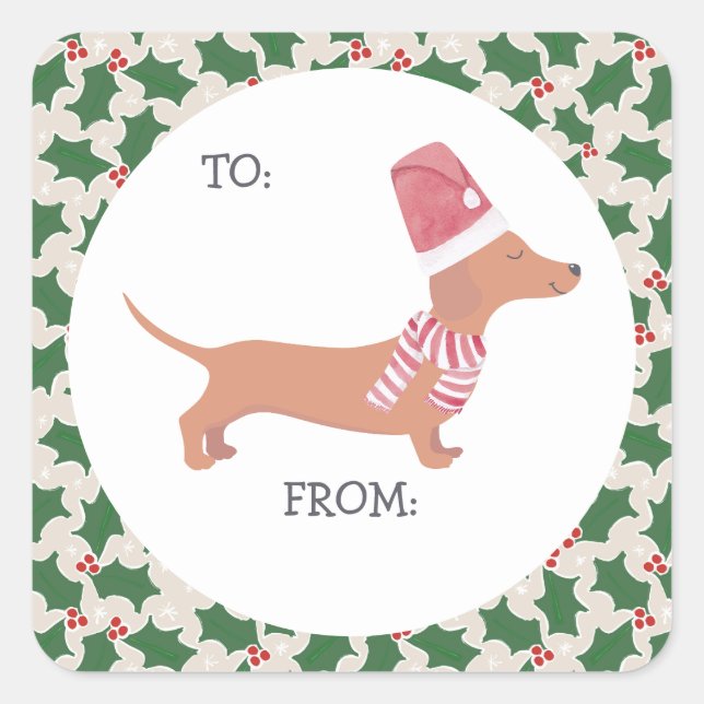 Cute Dachshund Christmas Square Sticker (Front)