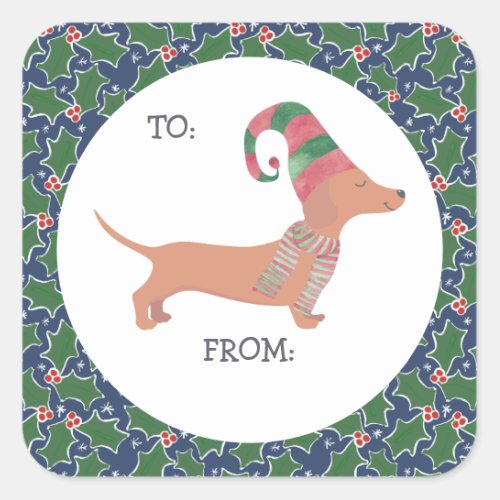 Cute Dachshund Christmas Square Sticker