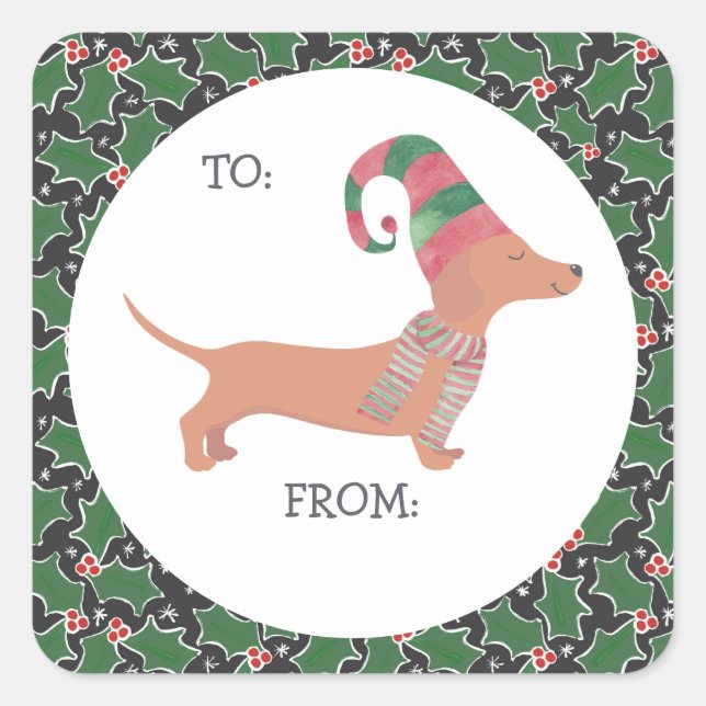 Cute Dachshund Christmas Square Sticker (Front)