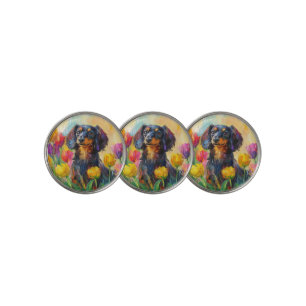 Cute Dachshund Colorful Tulips Painting Golf Ball Marker