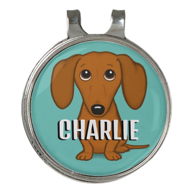 Cute Dachshund Custom Name Wiener Dog Golf Hat Clip (Front)