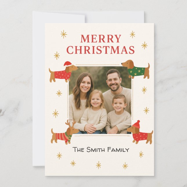 Cute Dachshund Customizable Photo Christmas Card (Front)